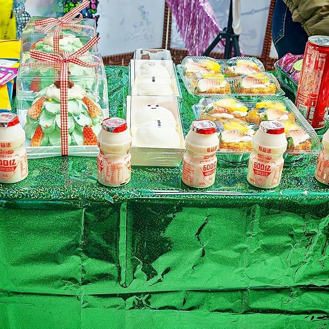 BRAVESHINE Green Table Cloth Disposable Table Covers - Plastic Rectangle Tablecloth for Christmas/New Years/St Patricks Day/Hawaiian/Luau/Dinosaur/Jungle-Theme Party Decorations - 2 Set 108x54In