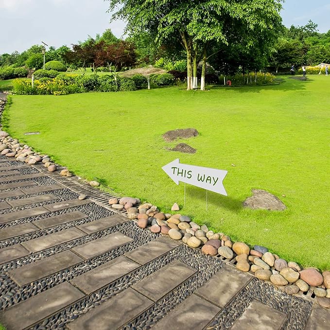 Blank Arrow Signs With Stakes 6 Pack - 17 x 6 Inches Wedding Directional Yard Signs, This Way Arrow Birthday Party Signs