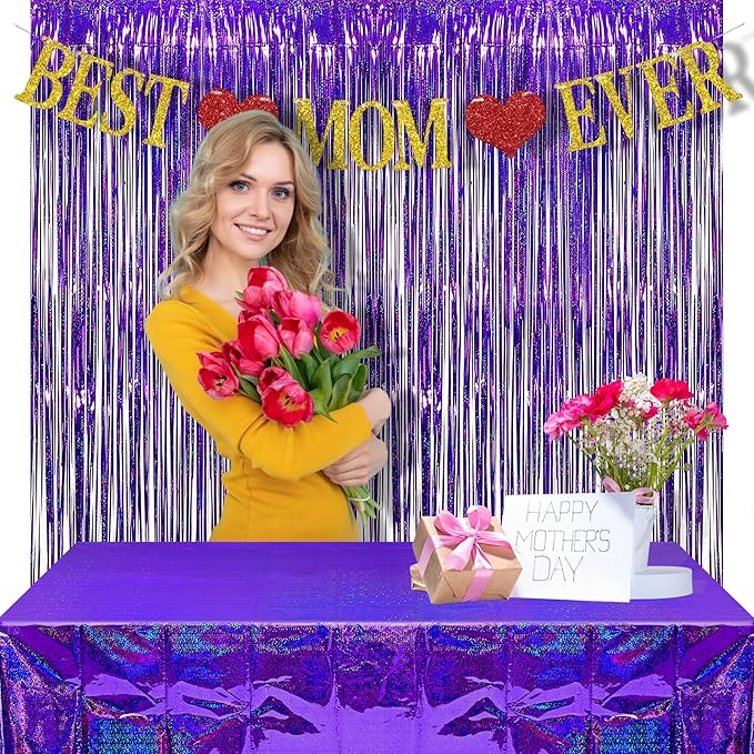 BRAVESHINE Purple Tablecloth Rectangle Table Cloth 2 Set - Plastic Disposable Party Table Covers for Birthdays/Valentines/Bridal Shower/Bachelorette/Anniversary/Engagement Party - 108" x 54"