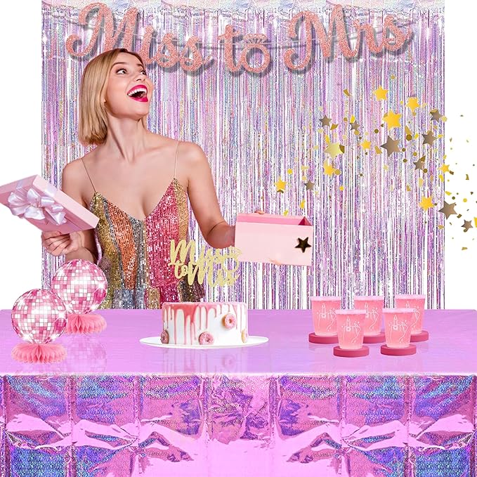 BRAVESHINE Disposable Table Cloth Rectangle Table Cover - Pink Plastic Tablecloth for Girl Princess Mermaid Theme Birthdays Bachelorette Anniversary Parties - 2 Pack, 54 x 108 in