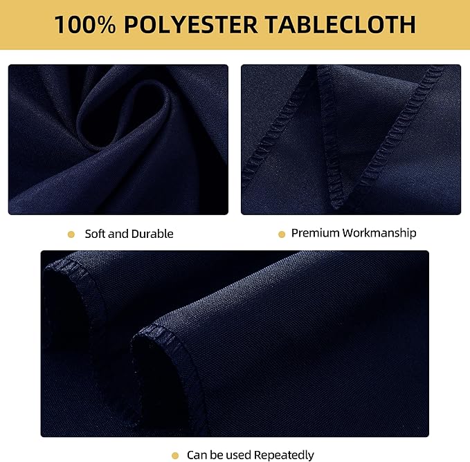 2-Pack 60x84 inch Navy Blue Table Cloths, Solid Stain and Wrinkle Resistant Oblong Tablecloth, Premium Plain Weave Polyester Fabric Rectangle Table Linen Covers for Hotel, Banquet