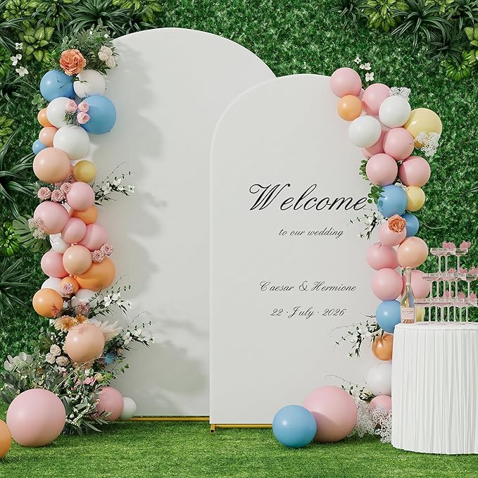 UDEAR 7.2FT & 6.0FT Metal Arch Stand Set with White Covers, Arc Design Fitted Backdrops for Weddings, Parties, Baby Showers, Includes 2 Arch Stands & Fabric Covers