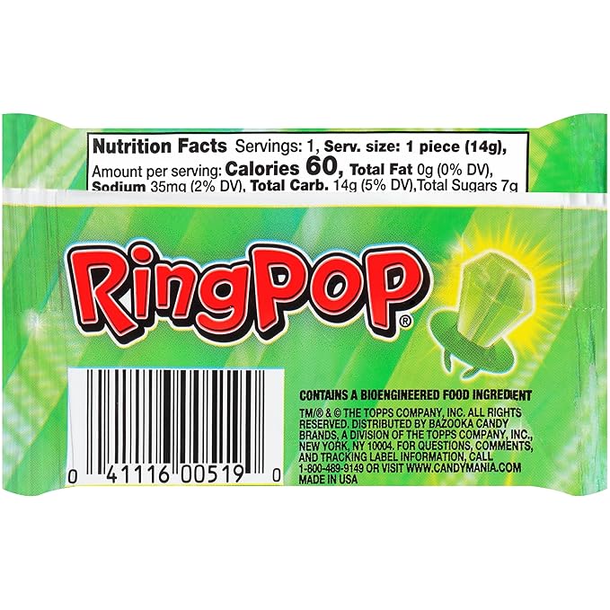 Ring Pop Individually Wrapped Watermelon Flavored Green Candy Lollipop Suckers for Celebrations & Halloween and Parties,30 Oz