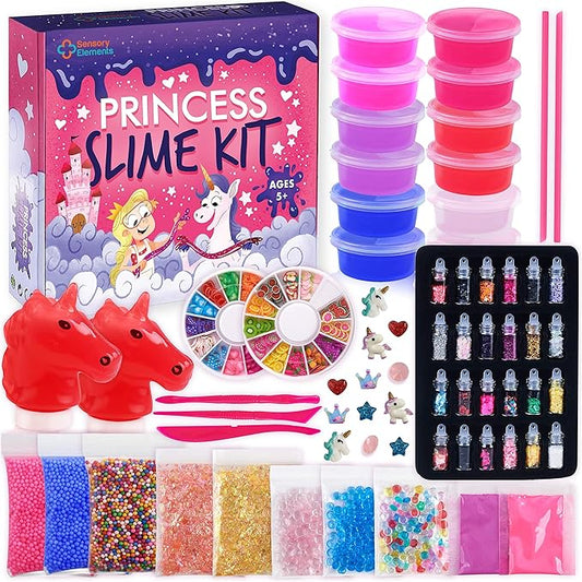 Princess Slime Kit for Girls - Water Based Colorful Premade Slime, Glow in the Dark, Glitter Powder, Ultimate Diy Pink Crystal Unicorn Kit for Girls, Ideal Gift Idea for Christmas & Holiday Ages 5-12+