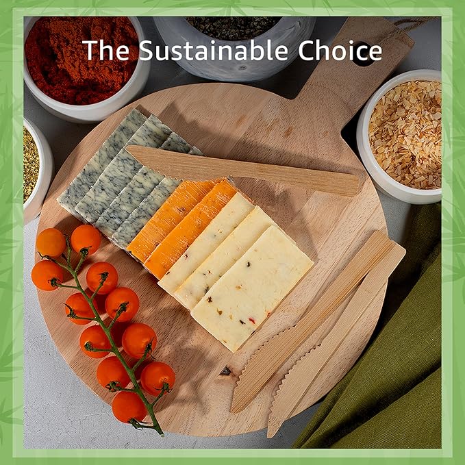 100% Bamboo Knives Set - 100 Biodegradable Utensils (100 Knives) | Reusable or Disposable Bamboo Flatware | Compostable FSC Certified Knives for Weddings, Camping, Parties