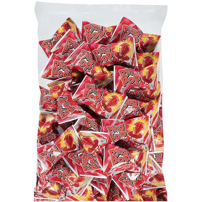 Ring Pop Red Christmas Candy Lollipops, 30 Ct Bulk Individually Wrapped in Red Cherry Flavor, Full Size, Fun Hard Candy For Birthday Parties, Holiday Parties, Stocking Stuffers, Gifts, Party Favors