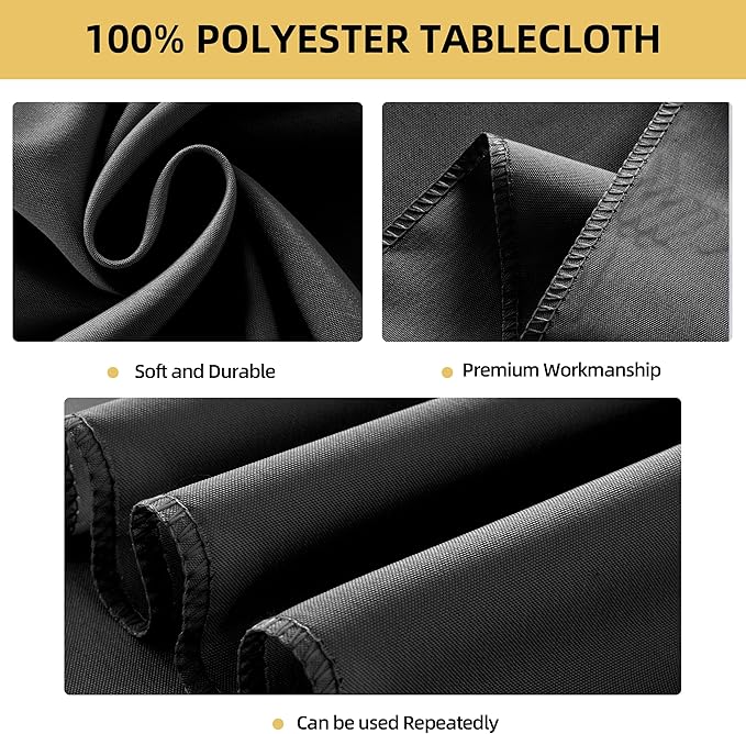 2-Pack Round 108-inch Grey Table Cloths, Solid Stain and Wrinkle Resistant Circular Tablecloth, Premium Plain Weave Polyester Fabric Table Linen Covers for Hotel, Banquet