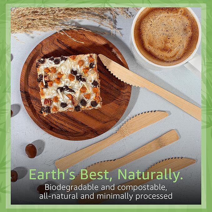 100% Bamboo Knives Set - Eco Friendly Kitchen Utensils (500 Compostable Knives) | Bamboo Utensils Disposable or Reusable | Compostable FSC Certified Silverware for Weddings, Camping, Parties