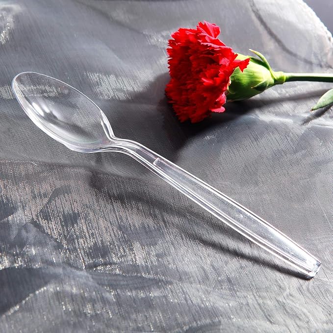 Supernal 400pcs Clear Plastic Silverware Heavy Duty Plastic Forks and Spoons Crystal Disposable Cutery Disposable Utensils Include 200 Forks and Spoons Perfect for Halloween Thanksgiving Christmas