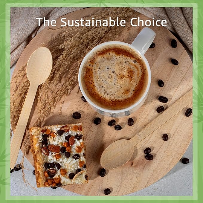 100% Bamboo Spoons Set - Biodegradable Silverware (100 Small Bamboo Spoons) | Reusable or Disposable Party Cutlery | Compostable FSC Certified Flatware for Weddings, Camping, Parties