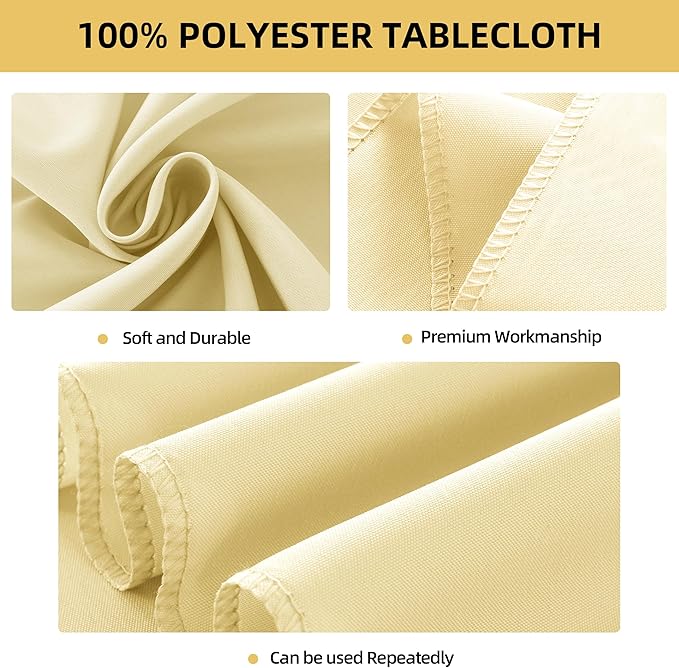 2-Pack 60x144 inch Beige Table Cloths, Solid Stain and Wrinkle Resistant Oblong Tablecloth, Premium Plain Weave Polyester Fabric Rectangle Table Linen Covers for Hotel, Banquet