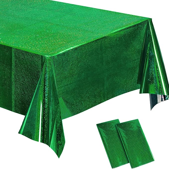 BRAVESHINE Green Table Cloth Disposable Table Covers - Plastic Rectangle Tablecloth for Christmas/New Years/St Patricks Day/Hawaiian/Luau/Dinosaur/Jungle-Theme Party Decorations - 2 Set 108x54In