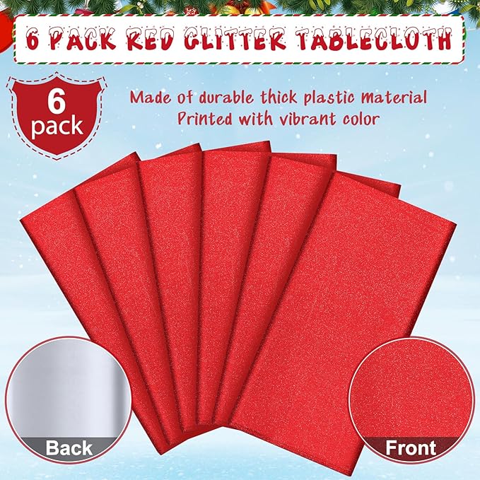 FunnyPars 6 Pack Iridescent Red Plastic Tablecloth,Glitter Disposable Laser Rectangle Table Covers,Red Holographic Foil Table Cloth Christmas Birthday Wedding Anniversary Party Decorations,54x108Inch