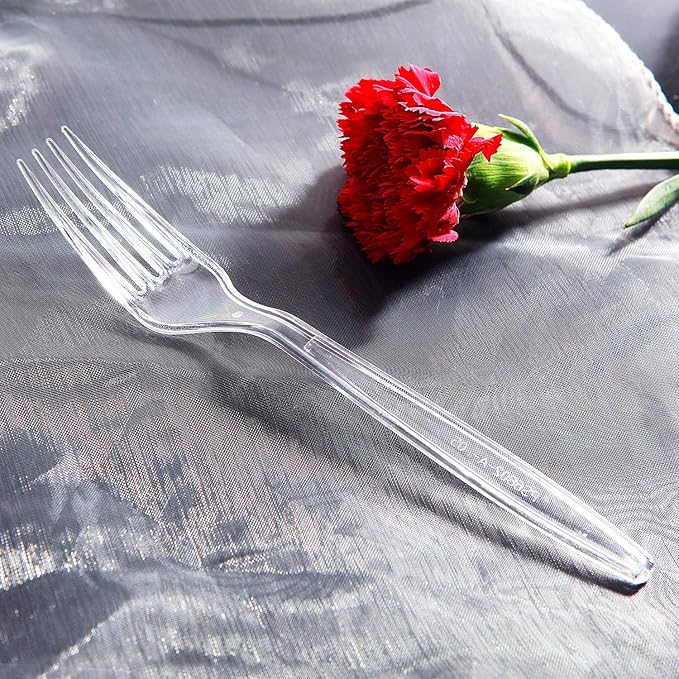 Supernal 400pcs Clear Plastic Silverware Heavy Duty Plastic Forks and Spoons Crystal Disposable Cutery Disposable Utensils Include 200 Forks and Spoons Perfect for Halloween Thanksgiving Christmas