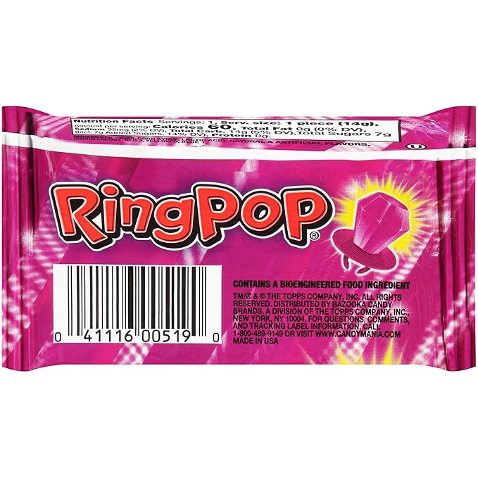Ring Pop Purple Christmas Candy Lollipops, 30 Ct Bulk Individually Wrapped in Very Berry Punch Flavor, Full Size, Fun Candy For Birthday, Party Favors, Holiday Gifts For Kids, Stocking Stuffers