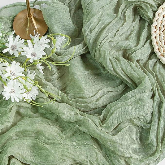 FEXIA Cheesecloth Table Runner Sage Green for Woodland Baby Shower Bridal Wedding Decoration Gauze Rustic Table Runner for Party First Communion Centerpiece Engagement 35x120 Inches