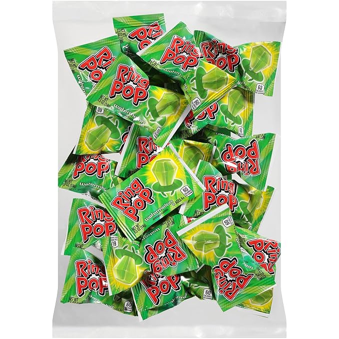 Ring Pop Individually Wrapped Watermelon Flavored Green Candy Lollipop Suckers for Celebrations & Halloween and Parties,30 Oz