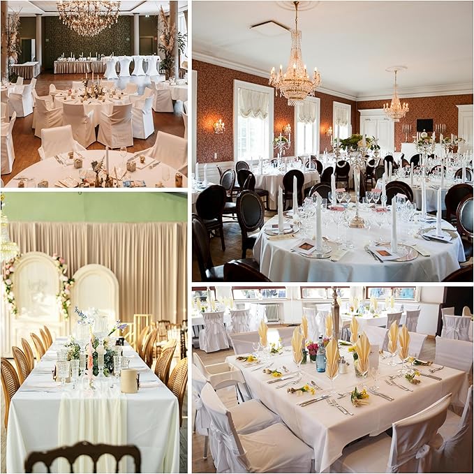 2-Pack Round 108-inch White Table Cloths, Solid Stain and Wrinkle Resistant Circular Tablecloth, Premium Plain Weave Polyester Fabric Table Linen Covers for Hotel, Banquet