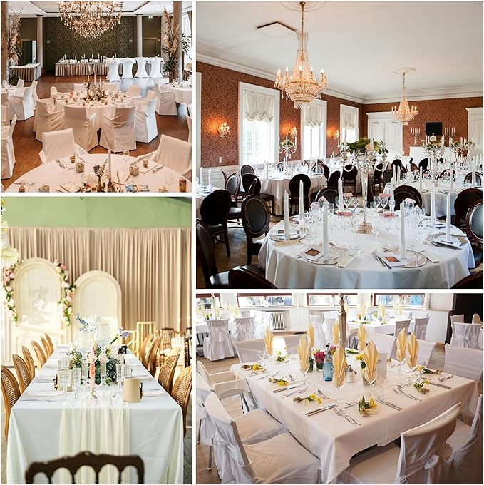 10-Pack Round 108-inch Black Table Cloths, Solid Stain and Wrinkle Resistant Circular Tablecloth, Premium Plain Weave Polyester Fabric Table Linen Covers for Hotel, Banquet