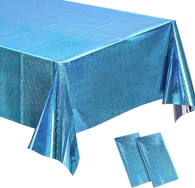 BRAVESHINE Birthdays Party Tablecloth Disposable Table Covers - Blue Plastic Rectangle Table Cloth for Boy/Girl Princess/Mermaid/Ocean/Undersea Theme Decorations - 2 Set 108" x 54"