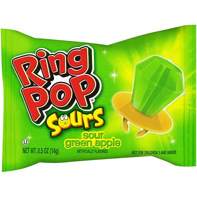 Ring Pop Sour Christmas Candy Lollipops, 30 Ct Bulk Individually Wrapped in Assorted Fruity Sour Flavors, Full Size, Hard Candy For Birthdays, Holiday Parties, Stocking Stuffers, Gifts, Party Favors