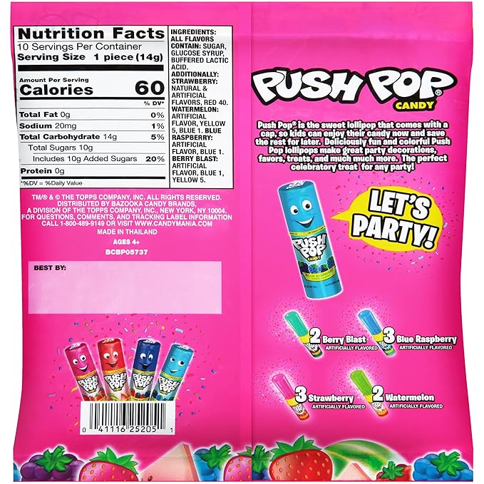 Push Pop Christmas Candy Variety Pack, 10 Ct Lollipops Individually Wrapped in Fruity Flavors, Bulk Individually Wrapped Hard Candy, Birthday Party Favors, Stocking Stuffers, Kids Gifts