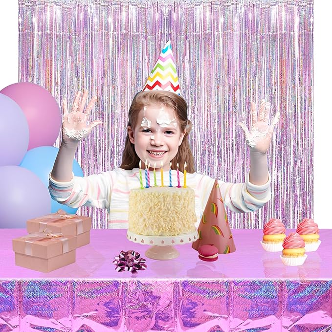 BRAVESHINE Disposable Table Cloth Rectangle Table Cover - Pink Plastic Tablecloth for Girl Princess Mermaid Theme Birthdays Bachelorette Anniversary Parties - 2 Pack, 54 x 108 in