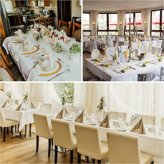 2-Pack 60x144 inch Beige Table Cloths, Solid Stain and Wrinkle Resistant Oblong Tablecloth, Premium Plain Weave Polyester Fabric Rectangle Table Linen Covers for Hotel, Banquet