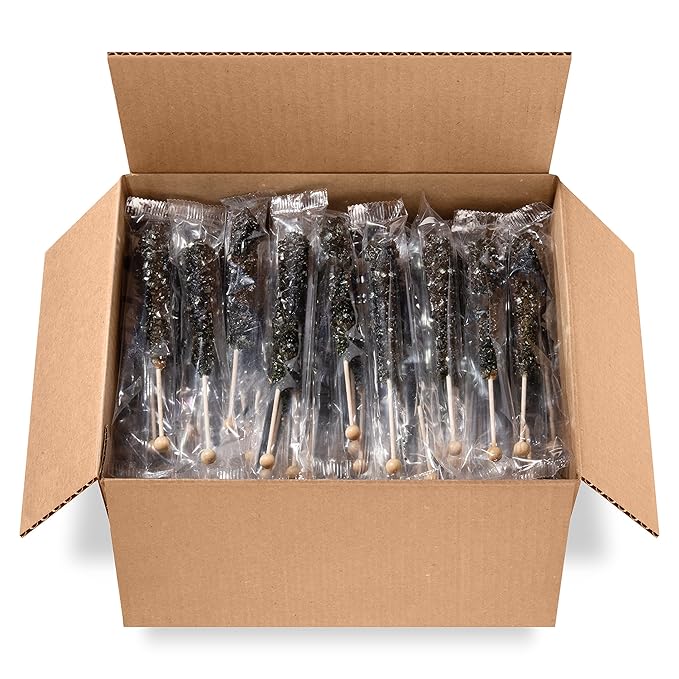 Black Rock Candy Sugar Sticks - Black Cherry Flavored - 144 Individually Wrapped Candy Party Favors