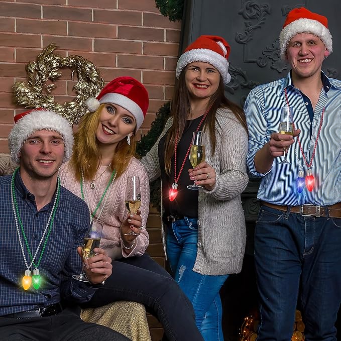 48PCS Light Up Christmas Necklaces, 3 Lighting Modes Festive Xmas Accessories, 4 Vibrant Colors Lights Bead Chain, Christmas Party Favors Necklaces for Holiday Celebrations New Year Decorative