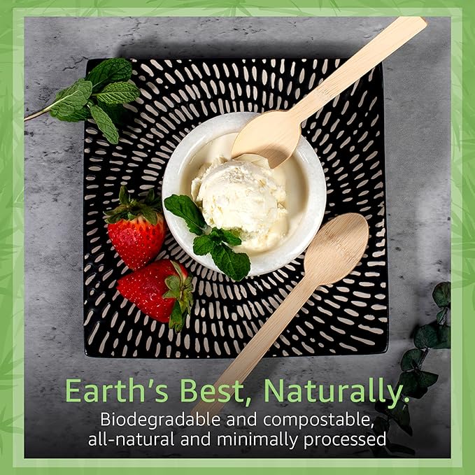 100% Bamboo Spoons Set - Eco Friendly Cutlery (500 Biodegradable Spoons) | Reusable or Disposable Bamboo Utensils | Compostable FSC Certified Silverware for Weddings, Camping, Parties