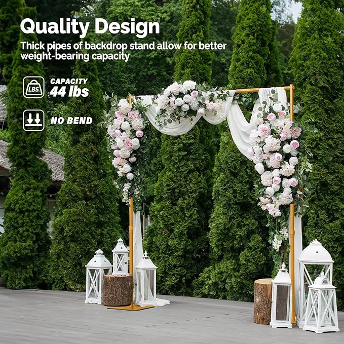 Backdrop Stand, 8x10 ft Adjustable Photo Backdrop Stand Kit, Heavy Duty Background Stand with Steel Base for Photography, Baby Shower, Birthday Parties, Wedding (Golden)