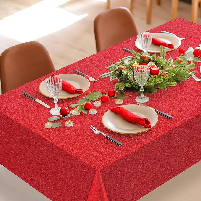 FunnyPars 6 Pack Iridescent Red Plastic Tablecloth,Glitter Disposable Laser Rectangle Table Covers,Red Holographic Foil Table Cloth Christmas Birthday Wedding Anniversary Party Decorations,54x108Inch