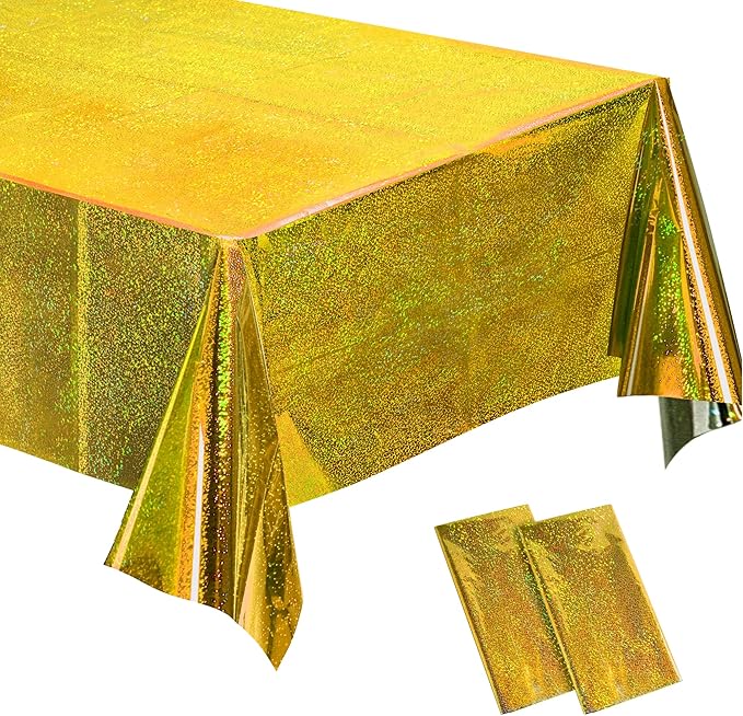 BRAVESHINE Gold Tablecloth Disposable Table Covers - Plastic Rectangle Table Cloth for New Years/Christmas/Men Birthdays/Engagement/Anniversary/Luau Party Decorations - 2 Set 108" x 54"