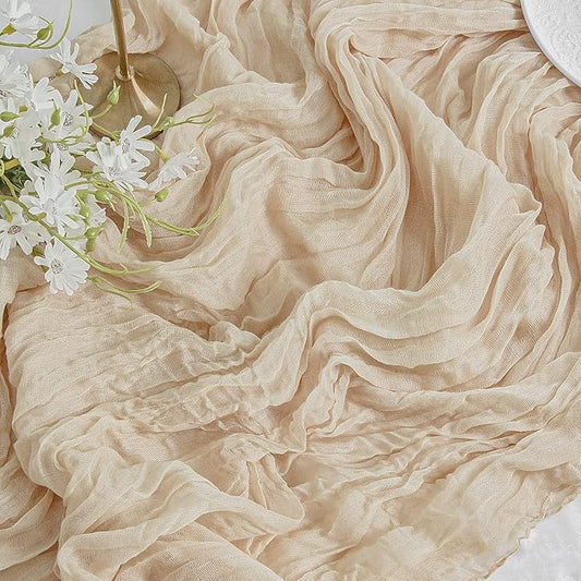 FEXIA Beige Cheesecloth Table Runner 35x120 Inches Ivory Gauze Rustic Boho Spring Easter Table Runner for Engagement Party Decorations Bridal Shower Wedding Party First Communion Centerpiece