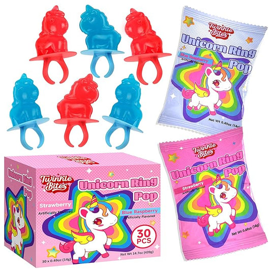 30 Pack Unicorn Ring Candy - Individually Wrapped - Unicorn Party Favors - Bulk Candy Use For Kids, Adults, Classroom, Pinata - Unicorn Birthday Decorations