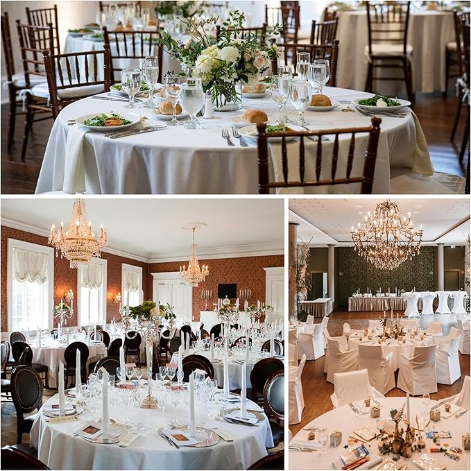 6-Pack Round 120-inch Beige Table Cloths, Solid Stain and Wrinkle Resistant Circular Tablecloth, Premium Plain Weave Polyester Fabric Table Linen Covers for Hotel, Banquet