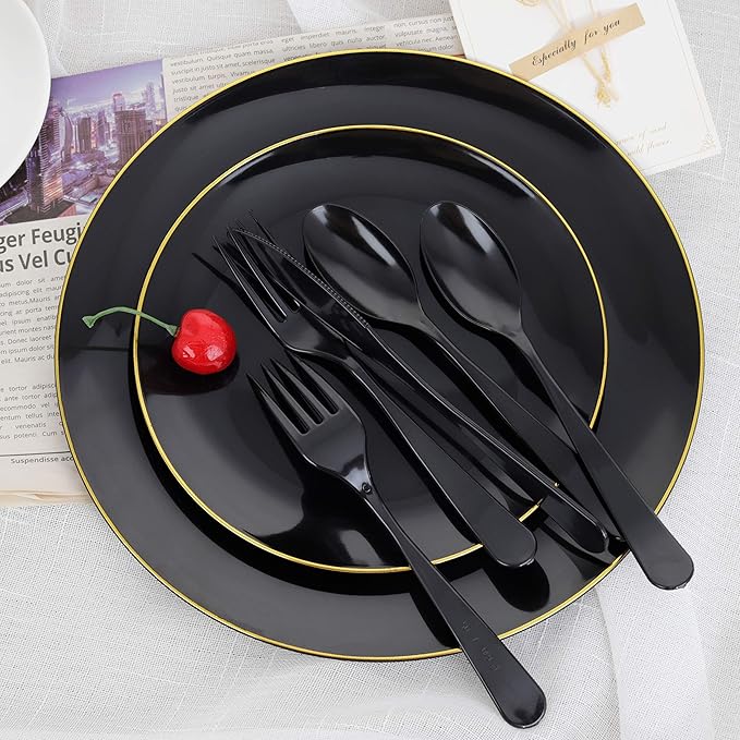 Supernal 360pcs Black Plastic Silverware, Black Disposable Cutlery Heavy Duty, Plastic Forks and Spoons,Disposable Utensils Include 120 Forks 120 Spoons 120 Knives For Party Wedding Birthday