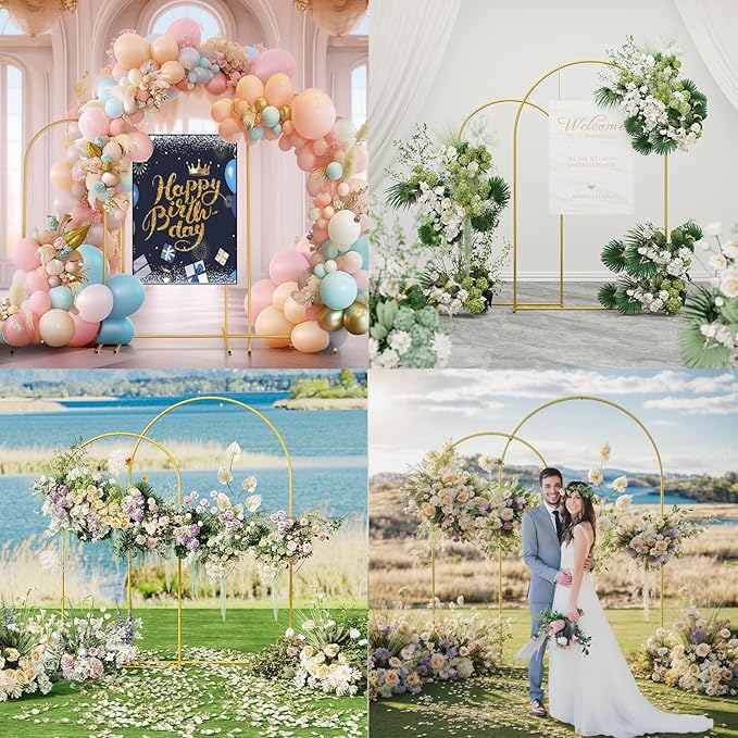 UDEAR 7.2FT & 6.0FT Metal Arch Stand Set with White Covers, Arc Design Fitted Backdrops for Weddings, Parties, Baby Showers, Includes 2 Arch Stands & Fabric Covers