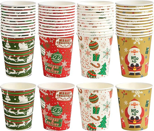JOYIN 48 PACK Christmas Cups Disposable, 9 oz Paper Cups Holiday Winter Style Designs for Hot Chocolate Coffee & Tea, Xmas Party Drinkware, Party Supplies