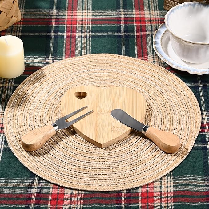 6 Set Heart Shaped Charcuterie Board Wood Mini Charcuterie Board With Cheese Knives Fork Set Bridal Shower Favors for Guest Bridal Baby Shower Prize Wedding Birthday Valentines Day (Wood color 01)