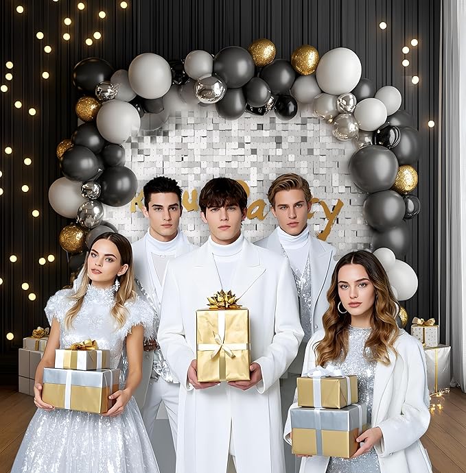 Shimmer Wall Sequin Backdrop, 48pcs Square Shimmer Wall Sequin Backdrop, DIY Party Shiny Decor for Wedding, Birthday, Anniversary, Graduation, Holiday&Home Background Supplies (Silver)