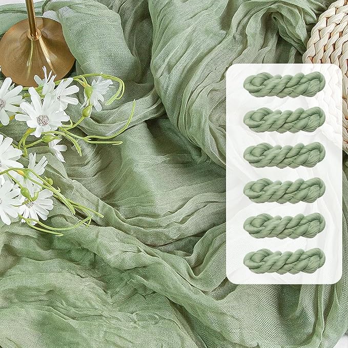 FEXIA 6 Pack Sage Green Table Runner 35x120 Inches for Baby Shower Decoration Gauze Rustic Table Runner for St. Patrick's Day Easter Wedding Party Centerpiece Engagement Bridal Shower Boho Decoration