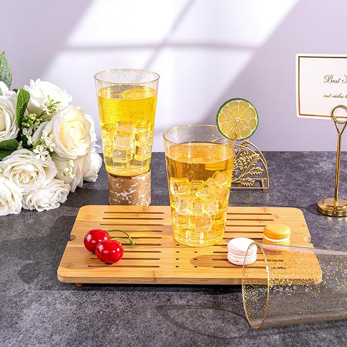 I00000 50 Pack 20 oz Gold Plastic Cups, Gold Glitter Cups Disposable Plastic Wine Glasses Cocktail Glasses Premium Cup, 20 Ounce Glitter Disposable Tumblers for Party & Wedding