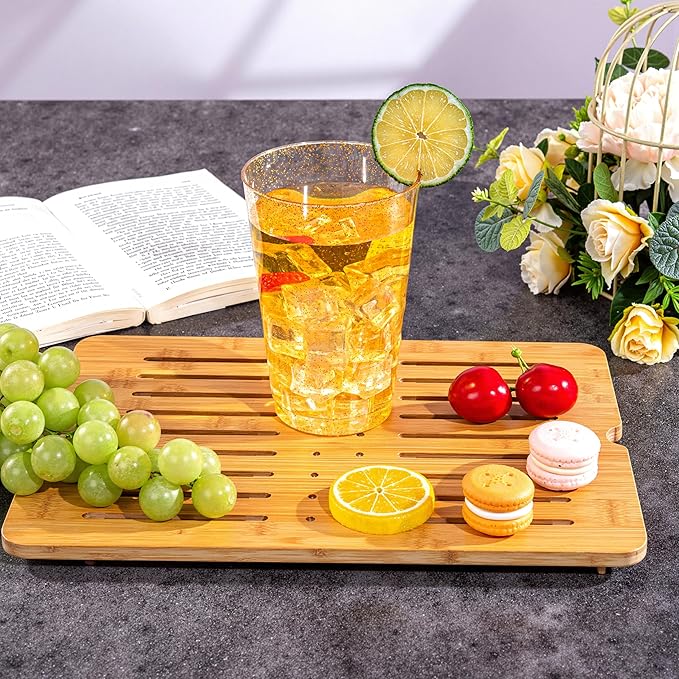 I00000 50 Pack 20 oz Gold Plastic Cups, Gold Glitter Cups Disposable Plastic Wine Glasses Cocktail Glasses Premium Cup, 20 Ounce Glitter Disposable Tumblers for Party & Wedding