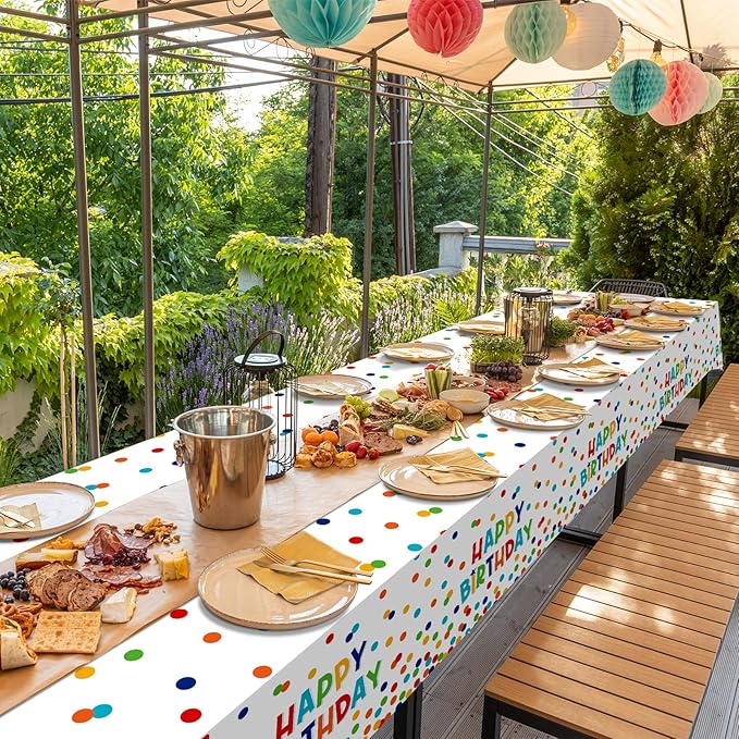 1 Pack Happy Birthday Plastic Tablecloth Decorations,Disposable Colorful Polka Dots Table Cloths,Rectangle Waterproof Table Cover for Girls Boys Birthday Baby Shower Party Decorations,54x108 Inch