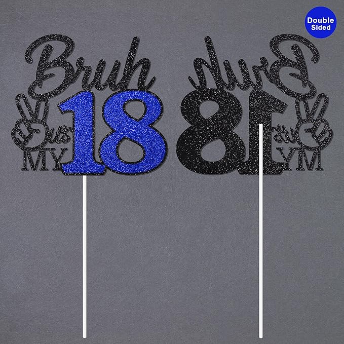 1 Pcs Bruh I'm 18 Cake Topper, Happy 18th Birthday Cake Pick, It's My 18th Birthday Party Decoration For Boys, Funny Boy Cheers To 18 Year Party Supply(Blue & Black)