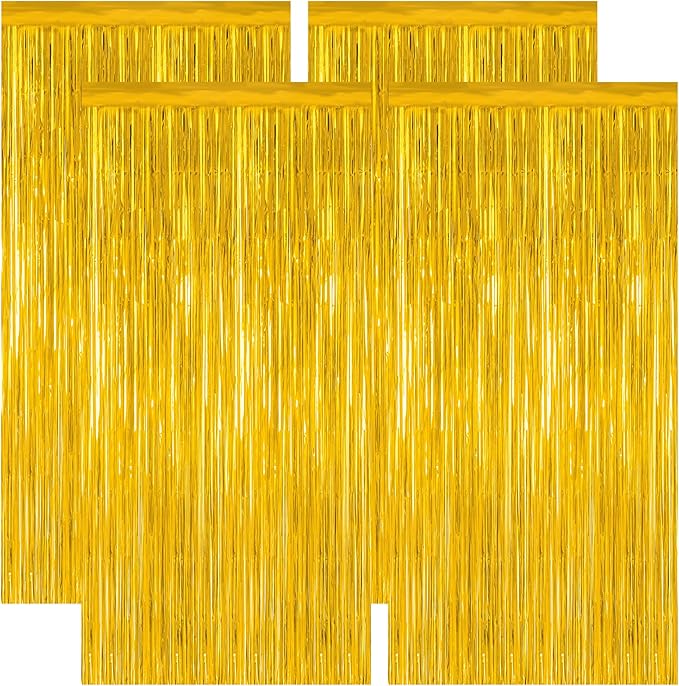 4 Pack 2025 Graduation Party Decorations, 3.28 x 7.05 Feet Gold Grad Curtains, Metallic Gold Backdrop Curtain Class of 2025 Backdrop Party Streamer, Congrad Backdrop Grad Decor 2025