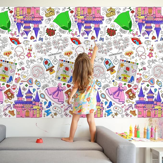 Gatherfun Princess Party Supplies Color-in Disposable Paper Tablecloth | 54x88 in Princess Party Decorations Set for Kids Birthday, School & Special Events