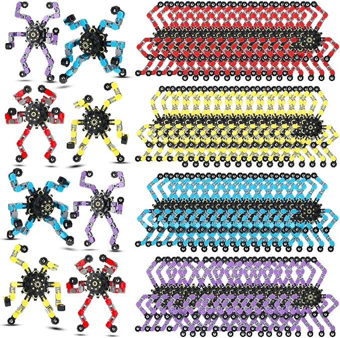 Junkin 100 Pcs Funny Sensory Fidget Toy Bulk Transformable Chain Robot Finger Toys Fidget Spinners Stress Relief Fingertip Gyro Deformable Mechanical Spiral Spinner for Adult Kids ADHD (Classic)